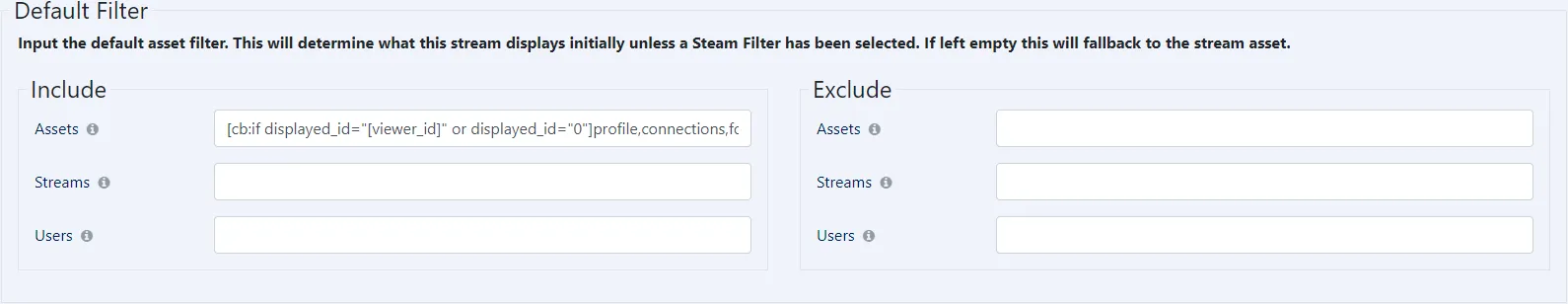 default stream filter management